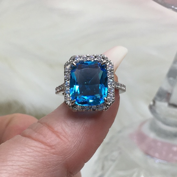 ❌ SOLD ❌ 14k white gold blue diamond ring halo - Picture 10 of 13